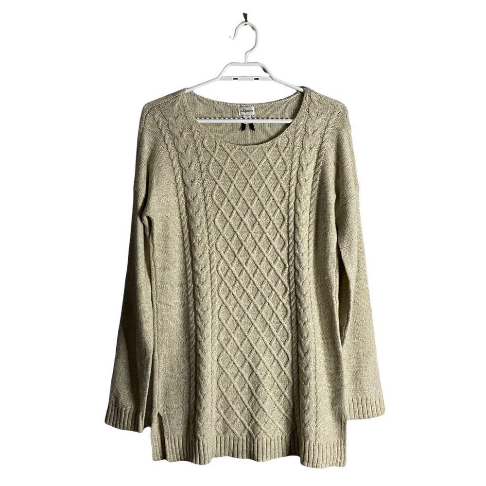 Dynamite Women's Patterned Round Neck Tan Sweater